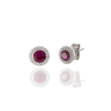 14KT White Gold Round Ruby And Diamond Earrings