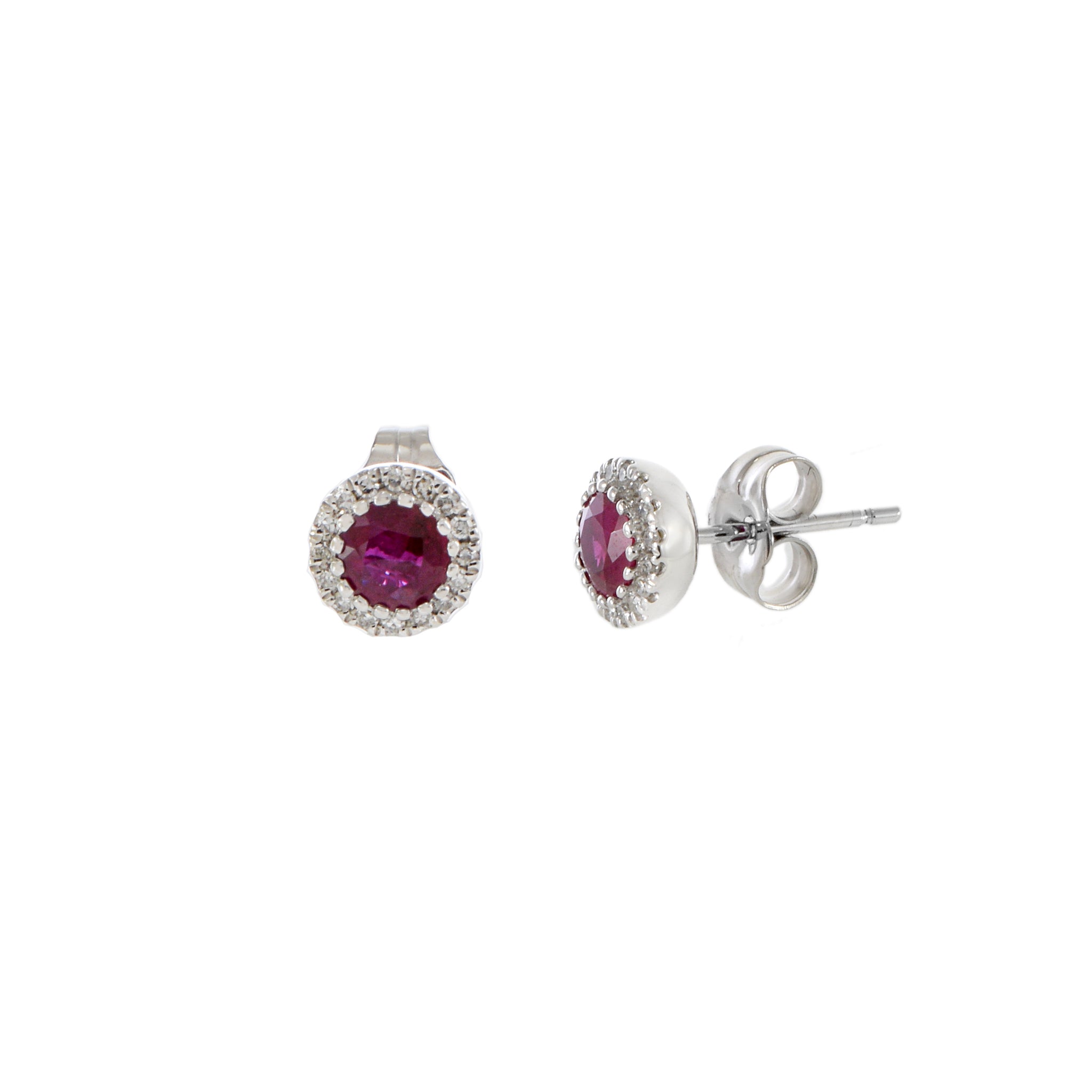 14KT White Gold Round Ruby And Diamond Earrings