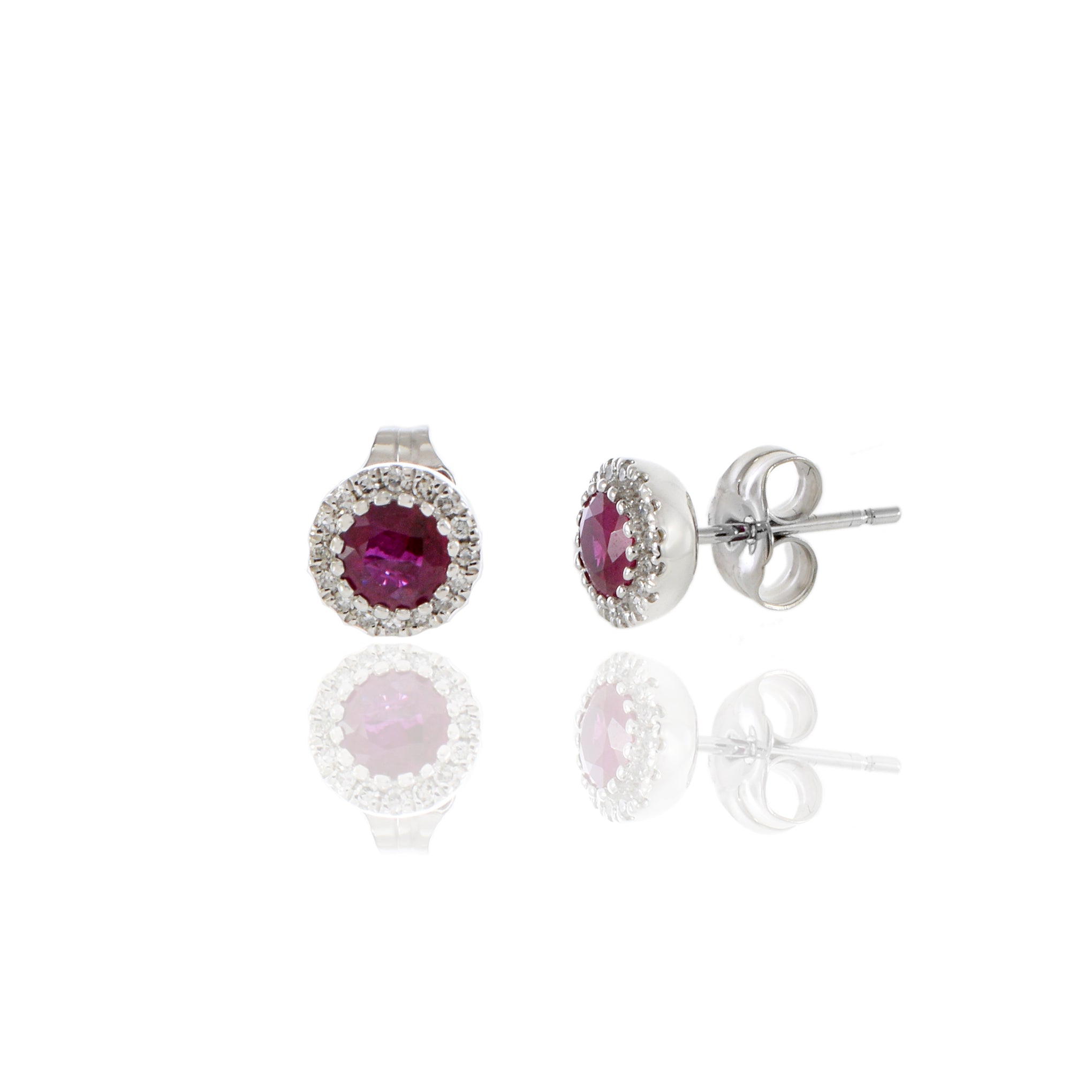 14KT White Gold Round Ruby And Diamond Earrings