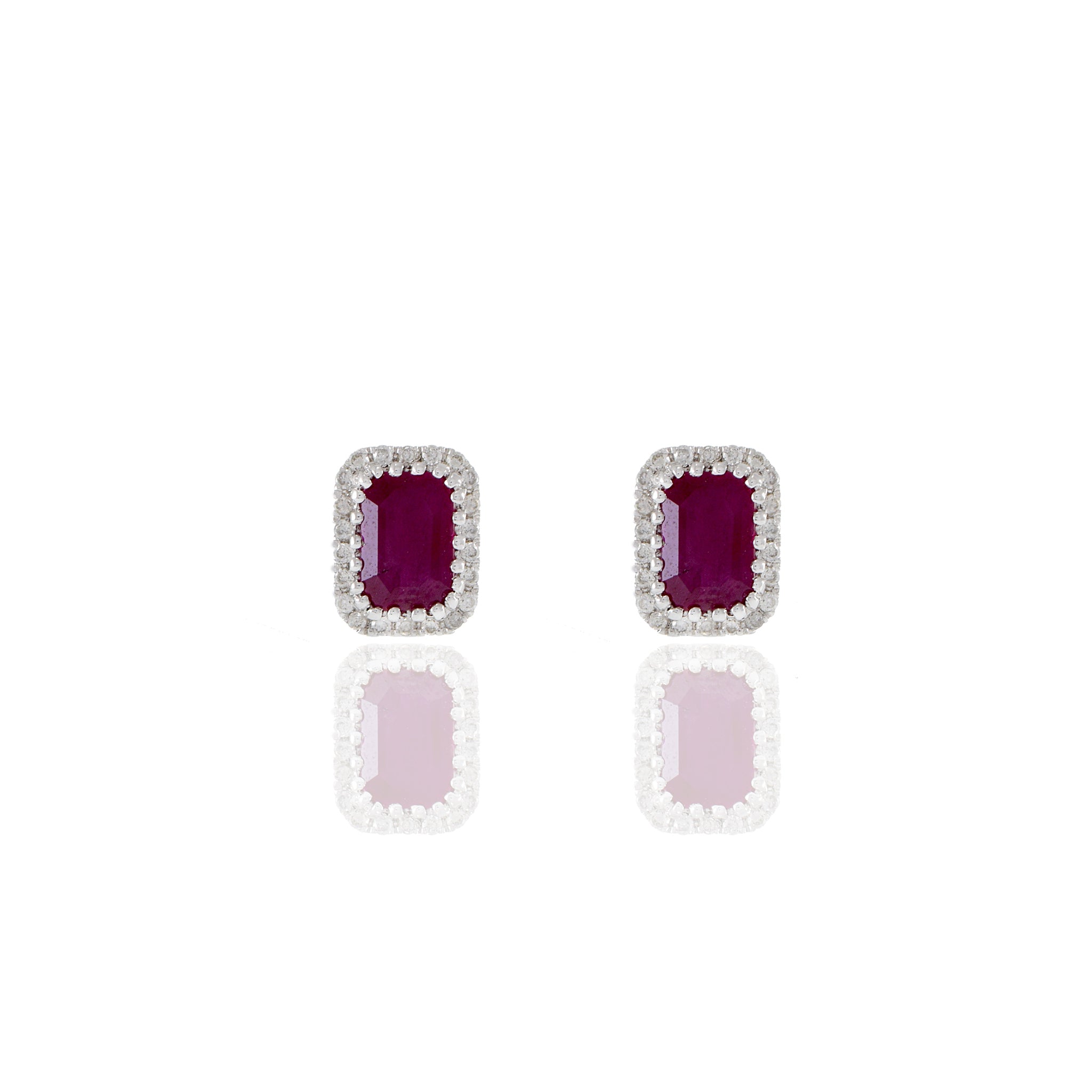 14KT White Gold Ruby And Diamond Earrings