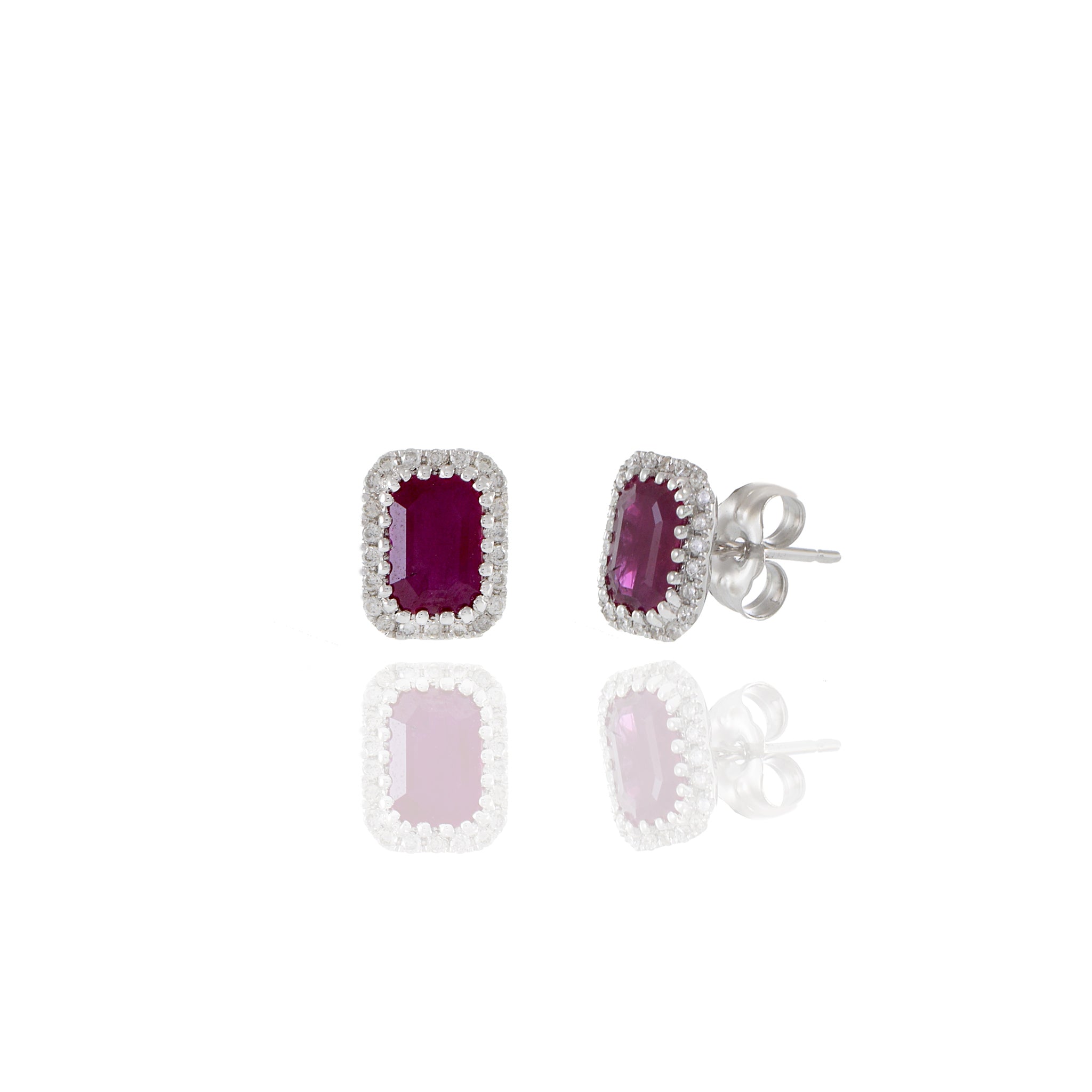 14KT White Gold Ruby And Diamond Earrings