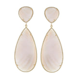 14KT Yellow Gold Pink Mother of Pearl Double Drop Diamond Halo Earrings