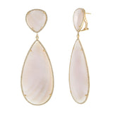 14KT Yellow Gold Pink Mother of Pearl Double Drop Diamond Halo Earrings