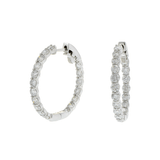 14KT White Gold And Round Cut Diamond In And Out Hoop Earring