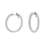 14KT White Gold And Round Cut Diamond In And Out Hoop Earring