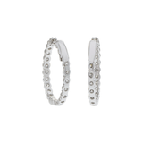 14KT White Gold And Round Cut Diamond In And Out Hoop Earring