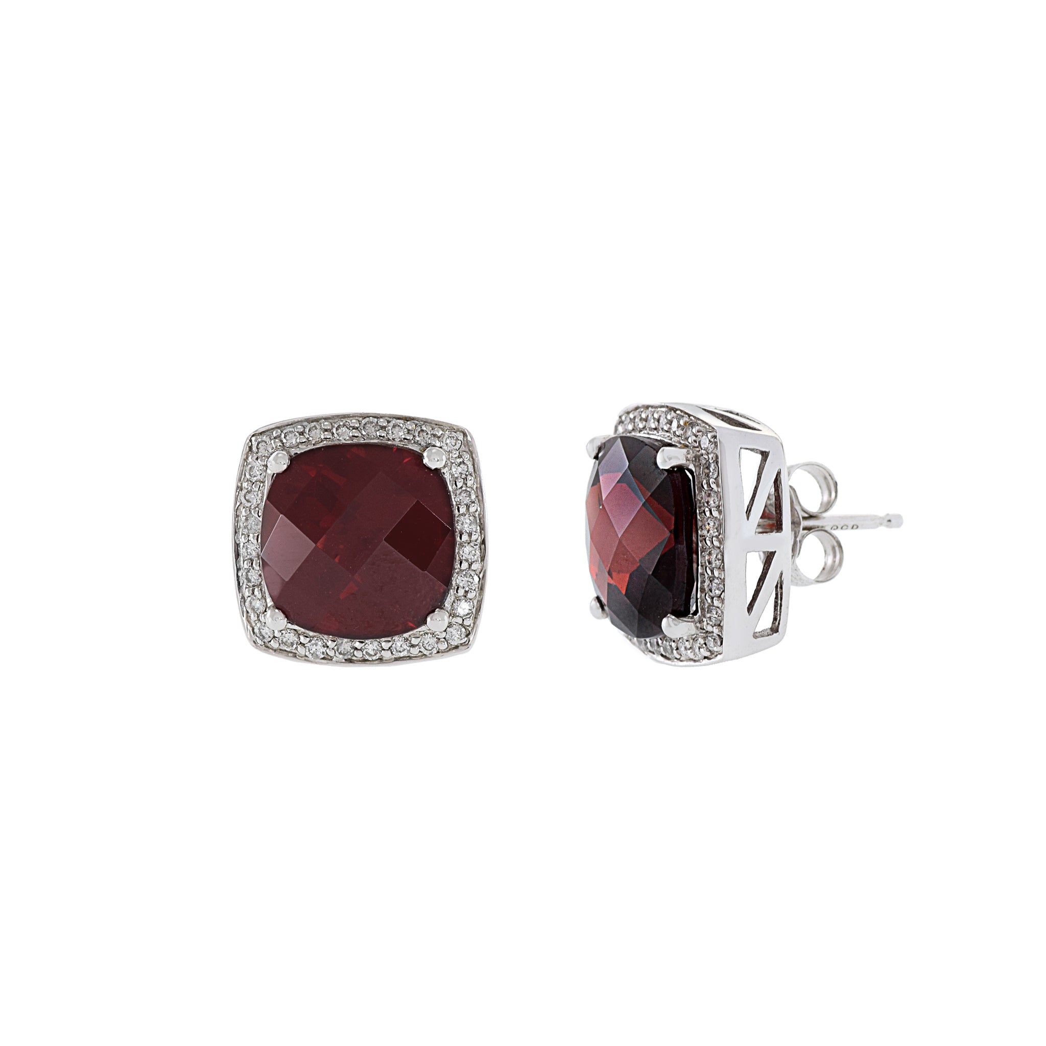 14KT White Gold Red Garnet And Diamond Earrings