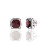 14KT White Gold Red Garnet And Diamond Earrings