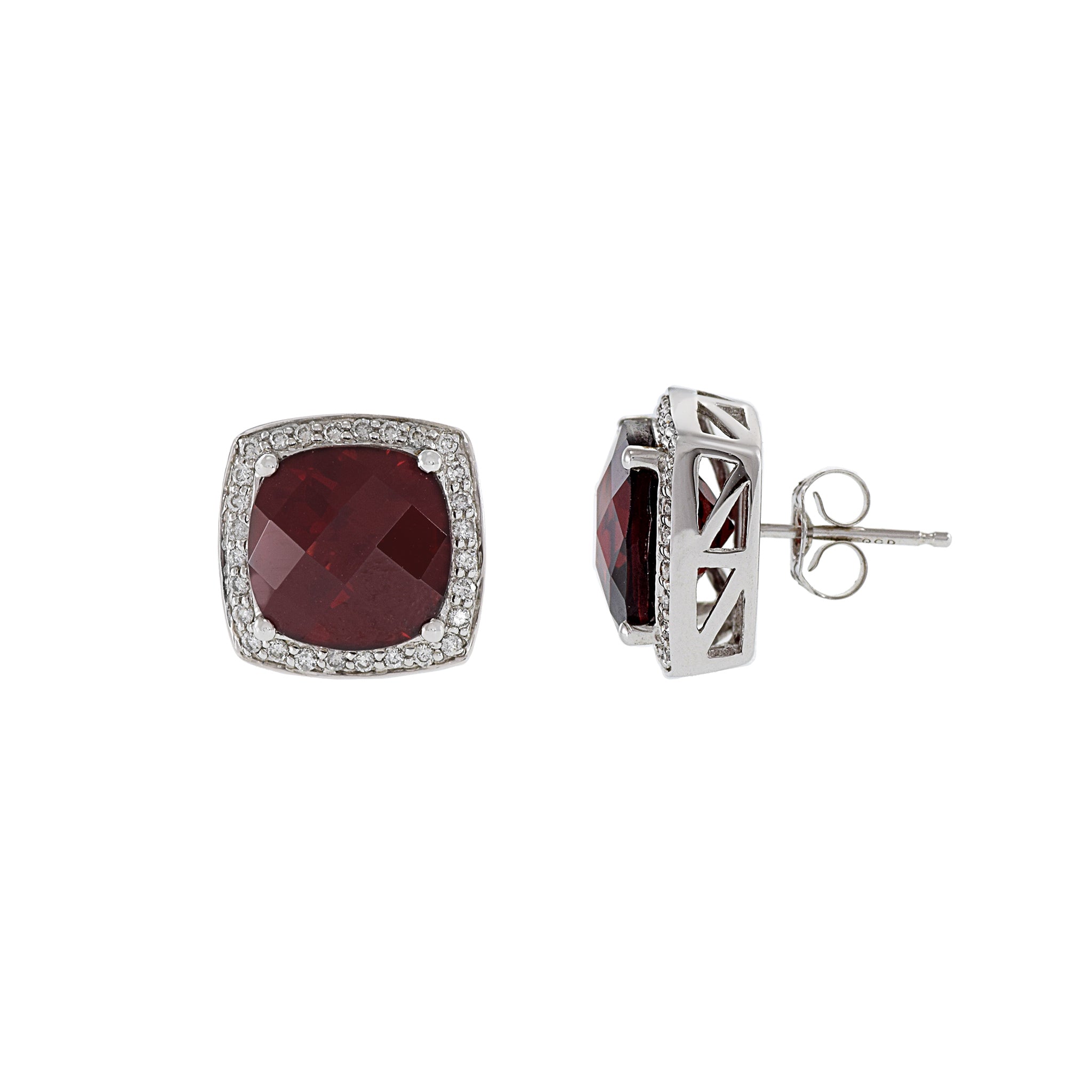 14KT White Gold Red Garnet And Diamond Earrings