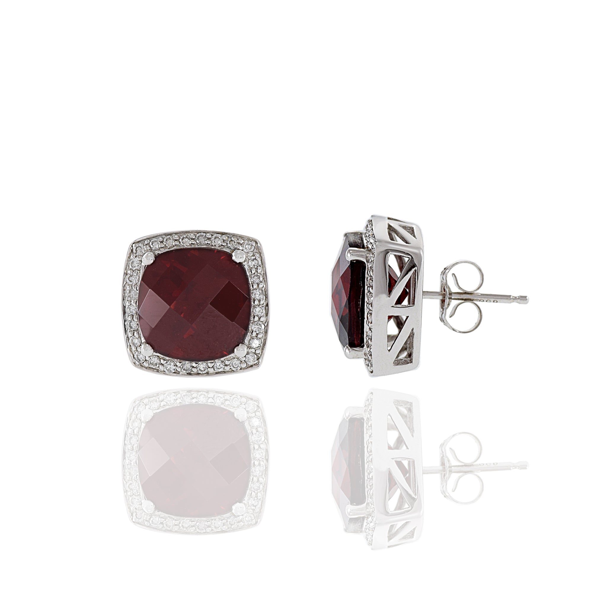 14KT White Gold Red Garnet And Diamond Earrings