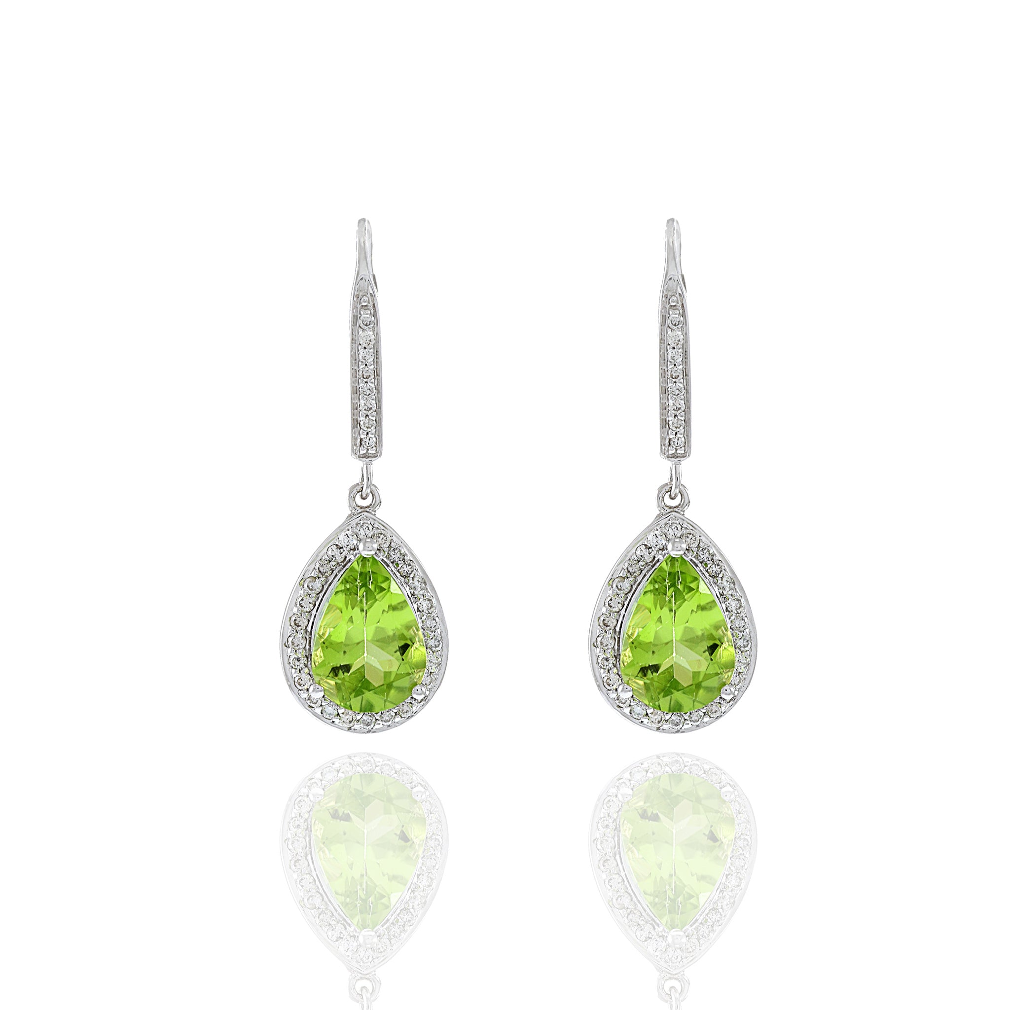 14KT White Gold Peridot And Diamond Drop Earrings