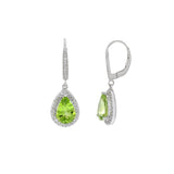 14KT White Gold Peridot And Diamond Drop Earrings