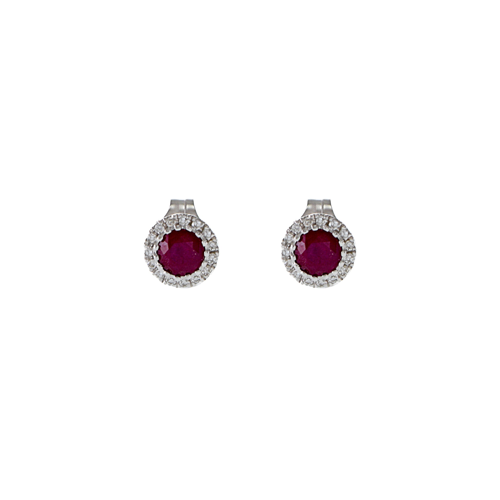 14KT White Gold Halo Ruby And Diamond Earrings