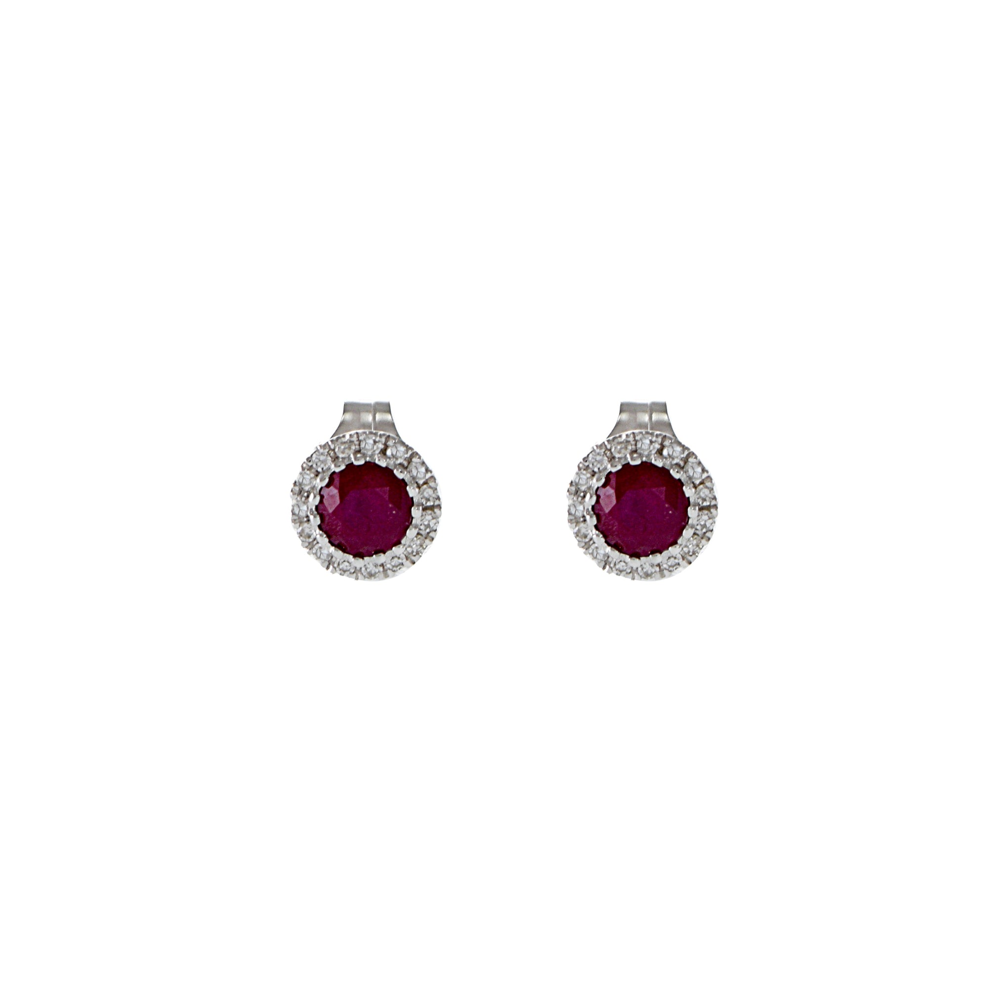 14KT White Gold Halo Ruby And Diamond Earrings