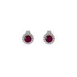 14KT White Gold Halo Ruby And Diamond Earrings