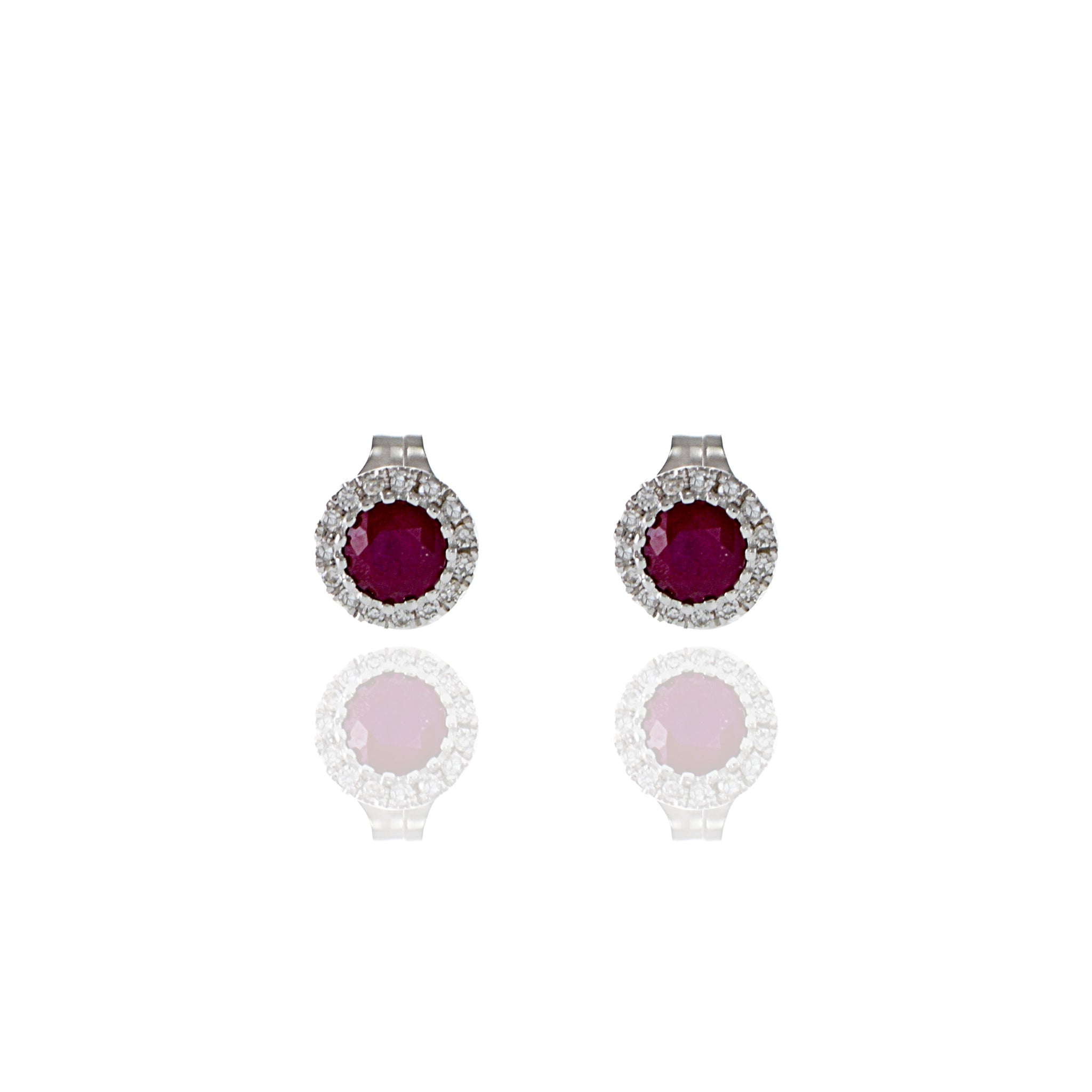 14KT White Gold Halo Ruby And Diamond Earrings