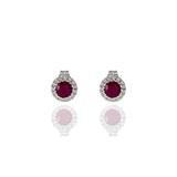 14KT White Gold Halo Ruby And Diamond Earrings