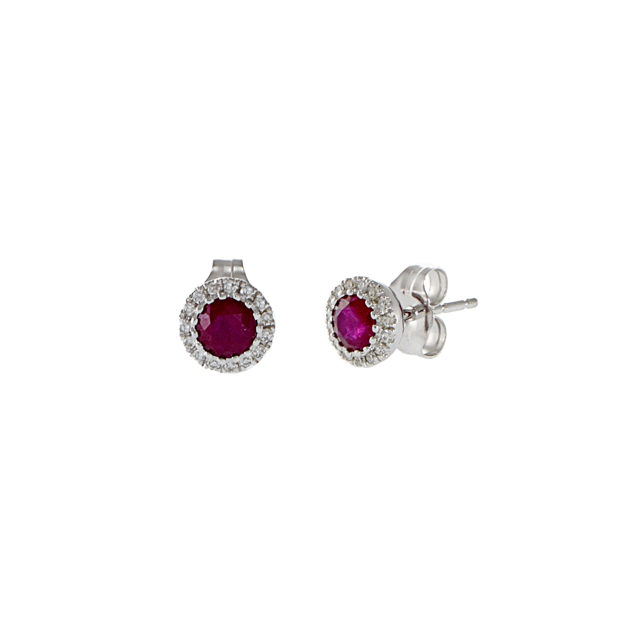 14KT White Gold Halo Ruby And Diamond Earrings