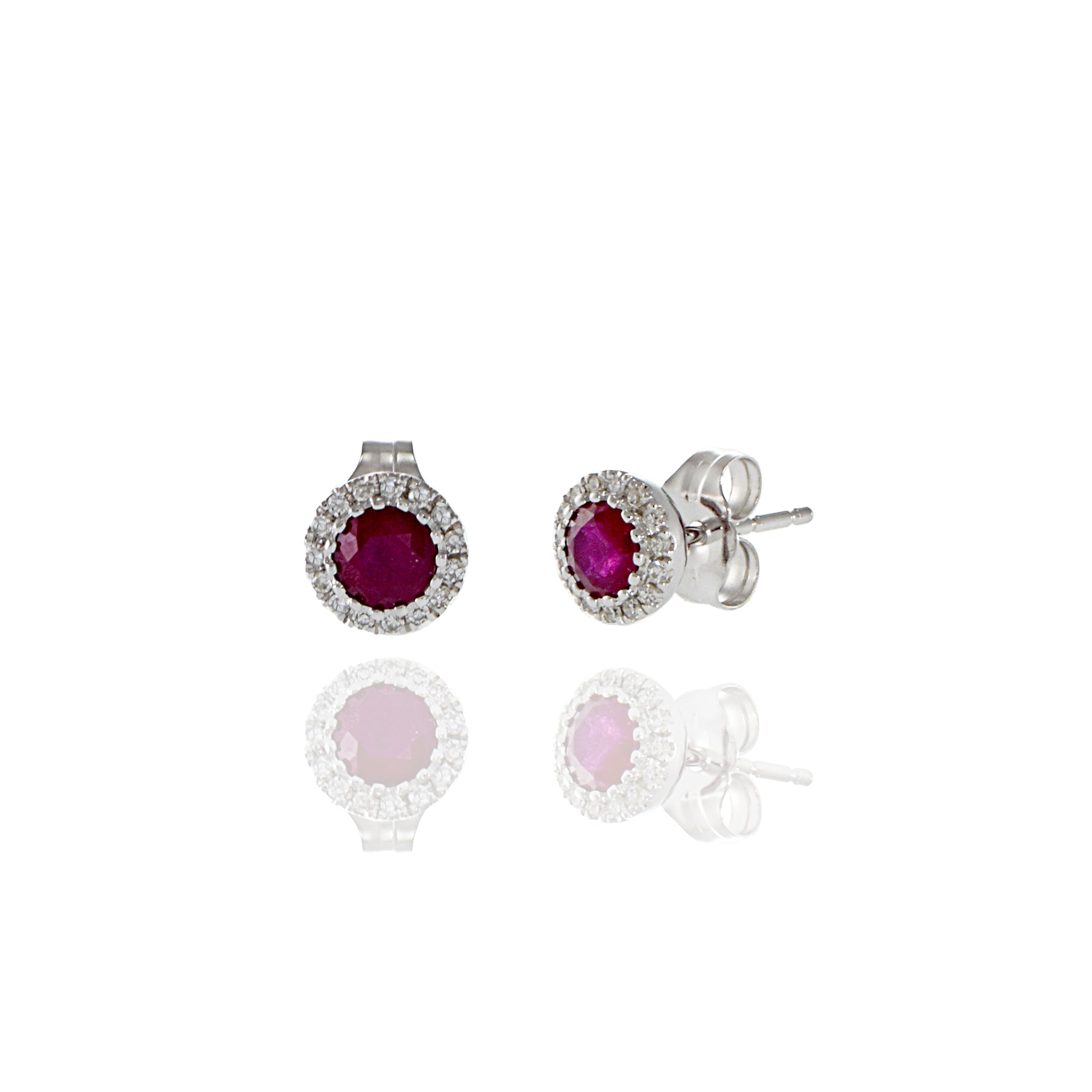 14KT White Gold Halo Ruby And Diamond Earrings