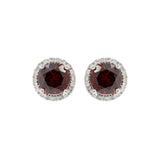 14KT White Gold Garnet and Diamond Halo Stud Earrings