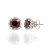 14KT White Gold Garnet and Diamond Halo Stud Earrings