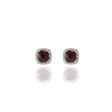 14KT White Gold Red Garnet And Diamond Earrings