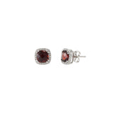 14KT White Gold Red Garnet And Diamond Earrings