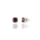 14KT White Gold Red Garnet And Diamond Earrings