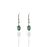 14KT White Gold Oval Emerald Diamond Huggie Earrings