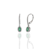 14KT White Gold Oval Emerald Diamond Huggie Earrings