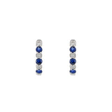 14KT White Gold Blue Sapphire And Diamond Hoop Earrings