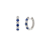 14KT White Gold Blue Sapphire And Diamond Hoop Earrings