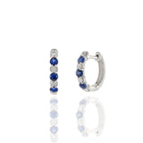 14KT White Gold Blue Sapphire And Diamond Hoop Earrings