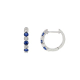 14KT White Gold Blue Sapphire And Diamond Hoop Earrings