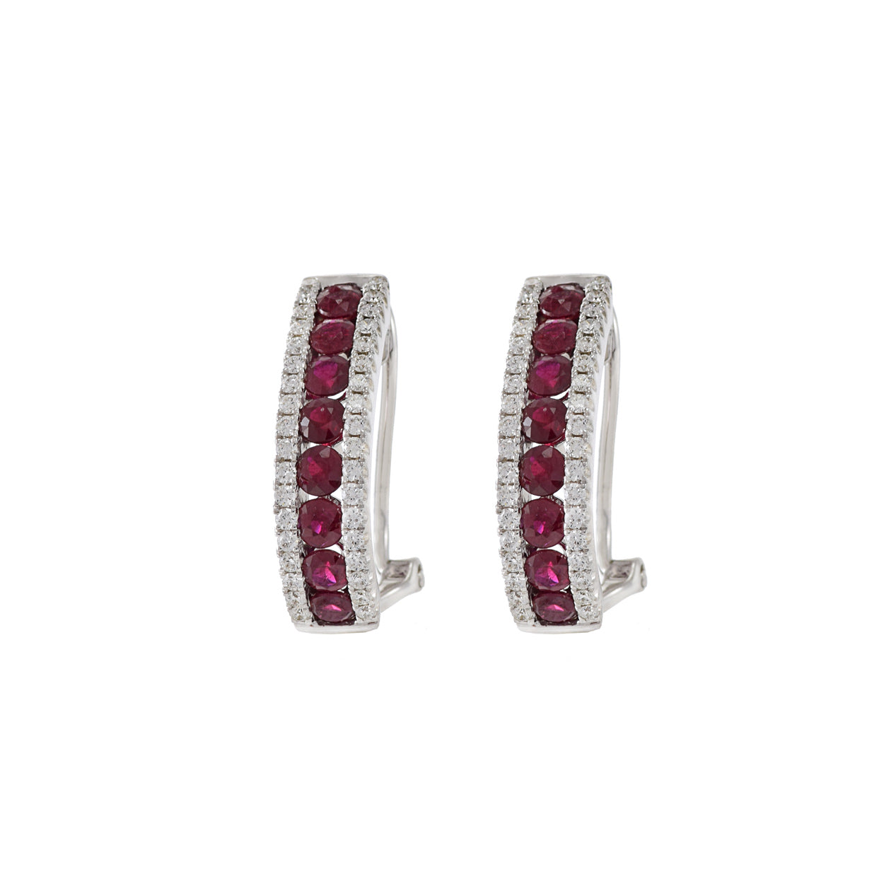 14KT White Gold Ruby And Diamond Huggie Earrings