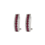 14KT White Gold Ruby And Diamond Huggie Earrings