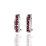 14KT White Gold Ruby And Diamond Huggie Earrings