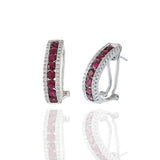 14KT White Gold Ruby And Diamond Huggie Earrings