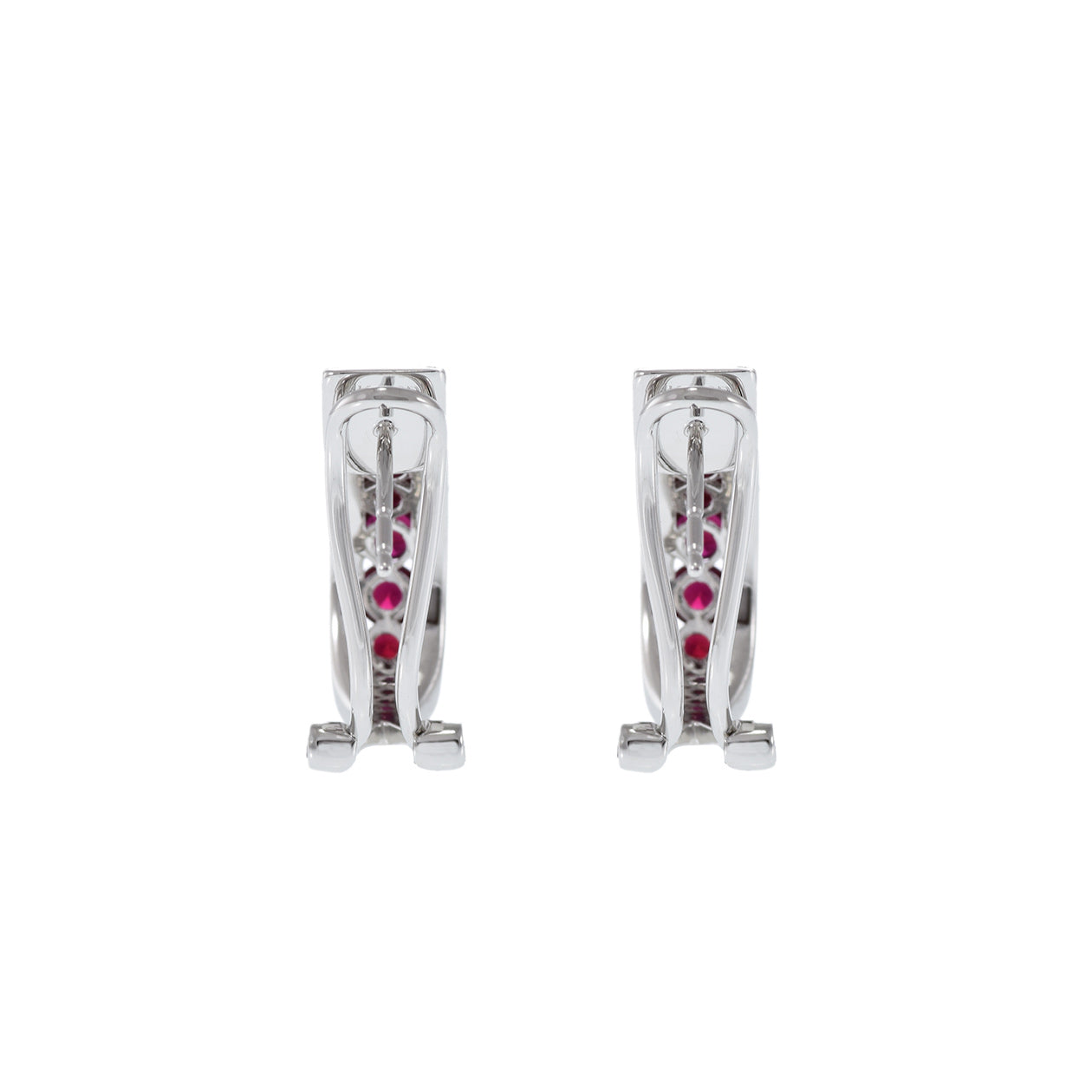 14KT White Gold Ruby And Diamond Huggie Earrings