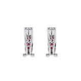 14KT White Gold Ruby And Diamond Huggie Earrings