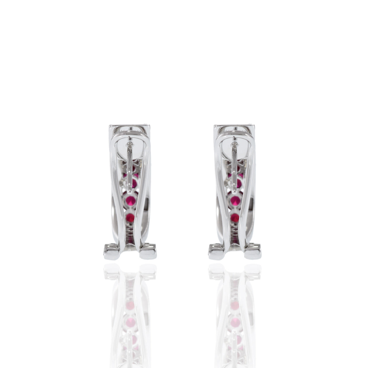 14KT White Gold Ruby And Diamond Huggie Earrings