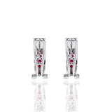 14KT White Gold Ruby And Diamond Huggie Earrings