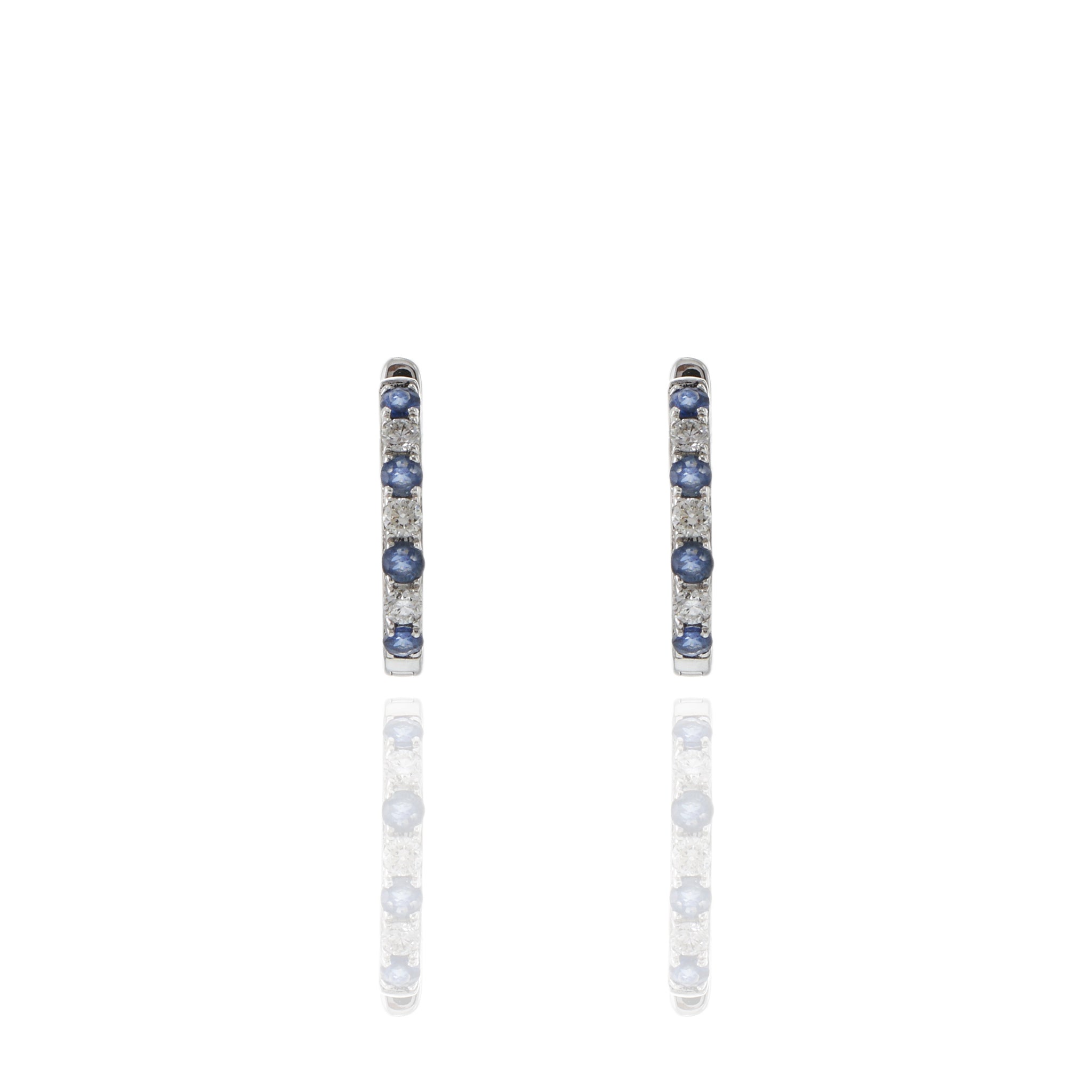 14KT White Gold Sapphire And Diamond Huggie Earring