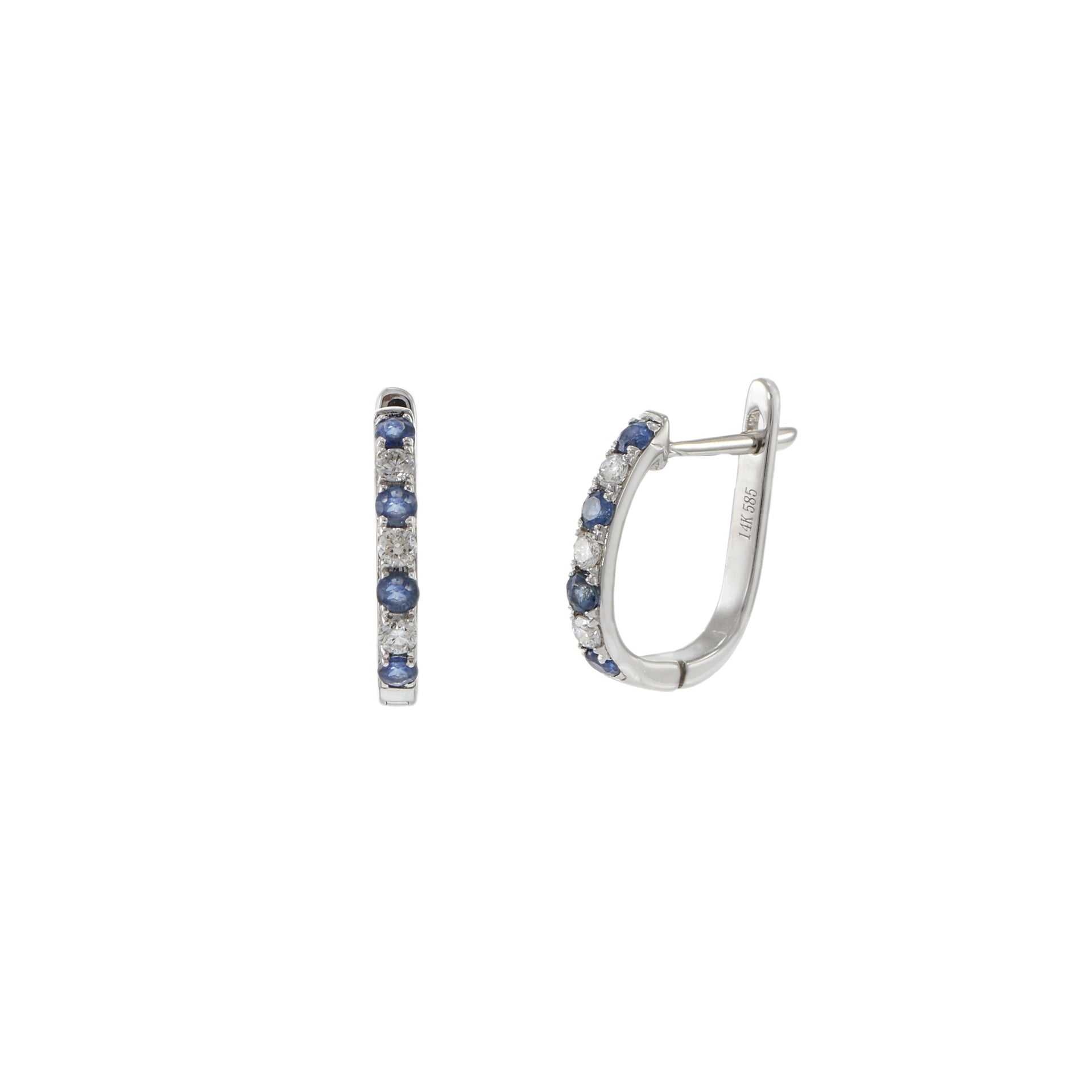 14KT White Gold Sapphire And Diamond Huggie Earring
