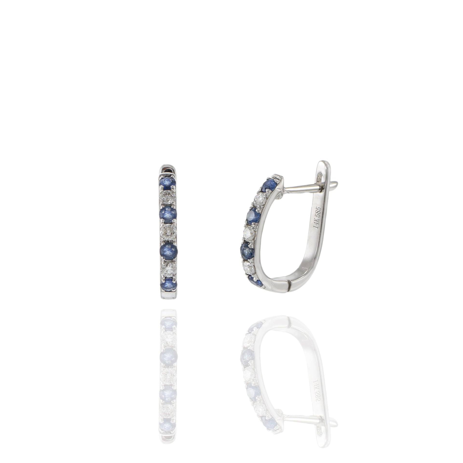 14KT White Gold Sapphire And Diamond Huggie Earring