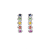 14KT White Gold Multi Color Sapphire And Diamond Huggie Earrings