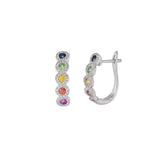 14KT White Gold Multi Color Sapphire And Diamond Huggie Earrings