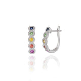 14KT White Gold Multi Color Sapphire And Diamond Huggie Earrings