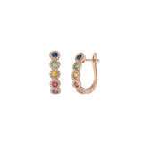 14KT Rose Gold Multi Color Sapphire And Diamond Huggie Earrings