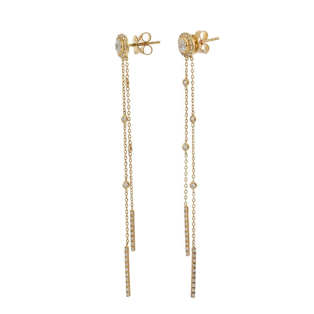 14KT Yellow Gold Diamond Cluster Drop Chain Earrings